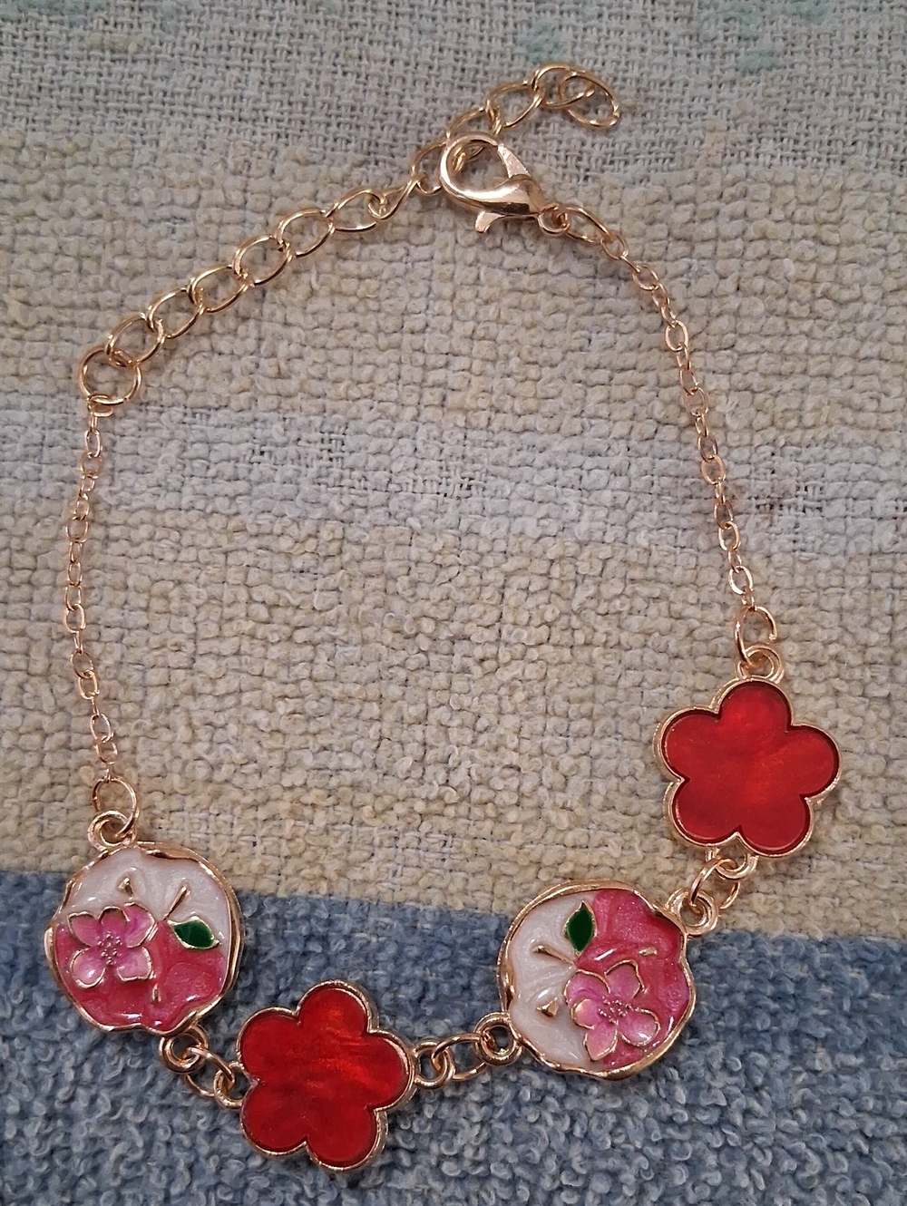 Gold-Tone Pink & Red Floral Bracelet
